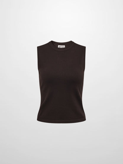 Sleeveless Basic Sweater - Brown