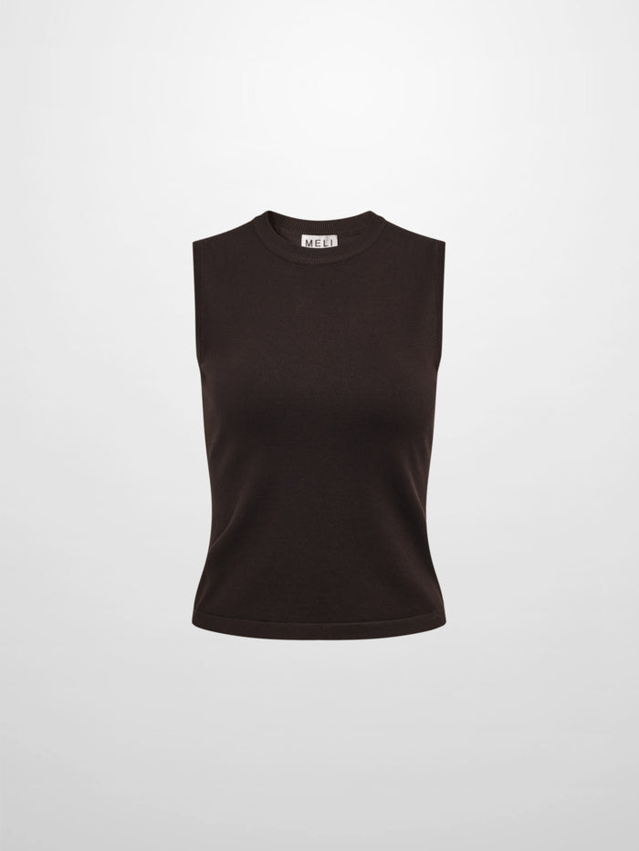 Sleeveless Basic Sweater - Brown