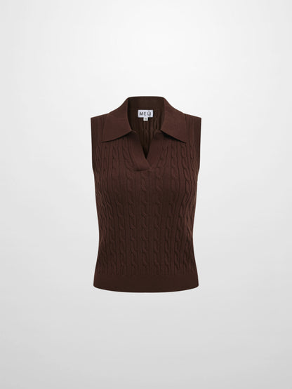 Cable Knit Vest - Brown