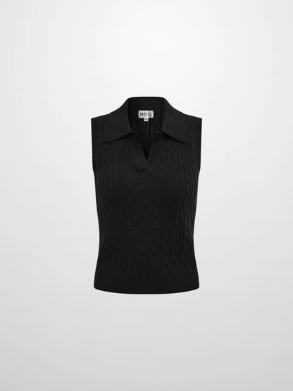 Cable Knit Vest - Black