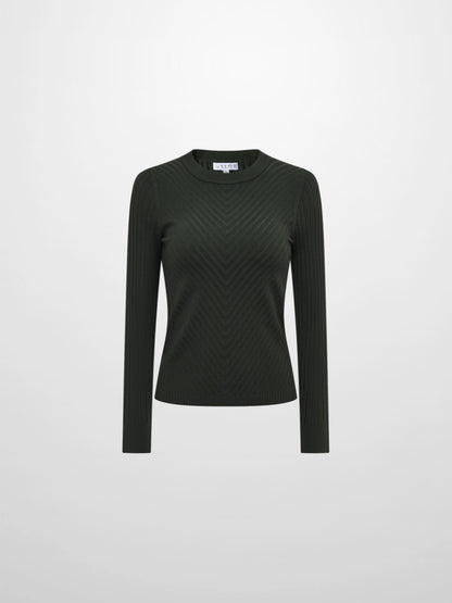 V Ribbed Sweater - Green