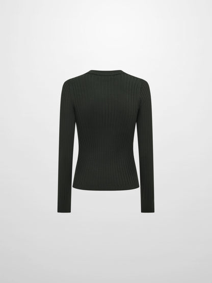 V Ribbed Sweater - Green