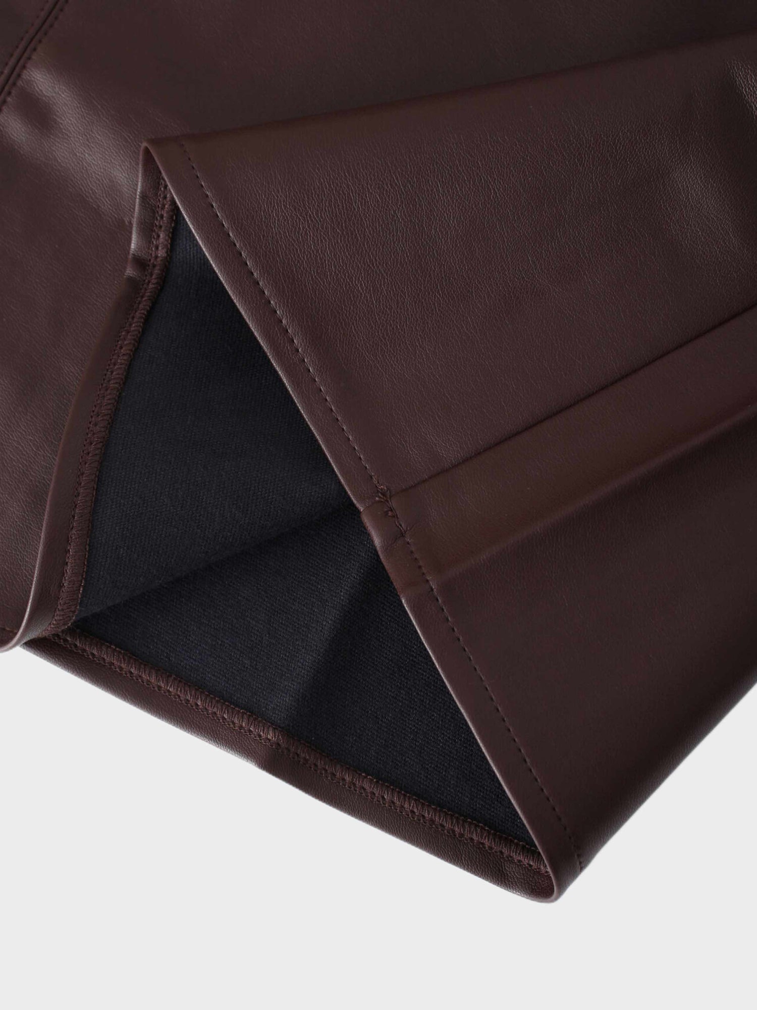 Leather A-Line Skirt-Brown