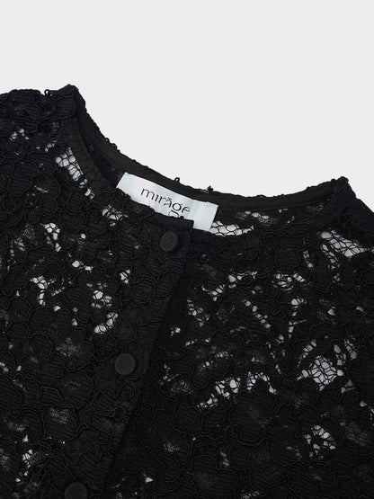 Lace Button Down Cardigan Top-Black