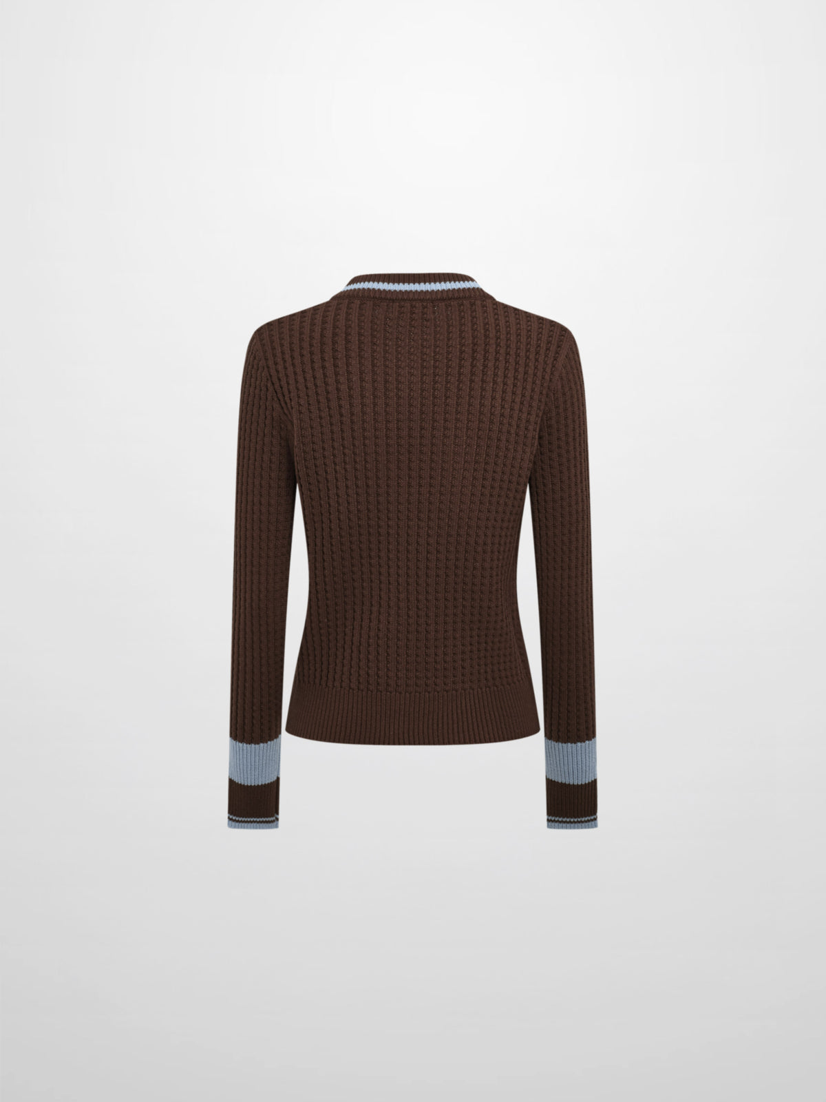 High V Waffle Sweater - Brown/ Light Blue