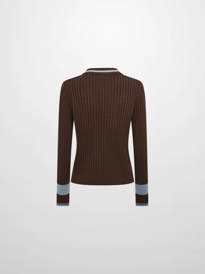 High V Waffle Sweater - Brown/ Light Blue