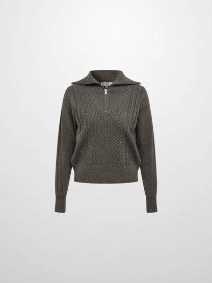 Half Zip Mixed Cable Sweater - Grey