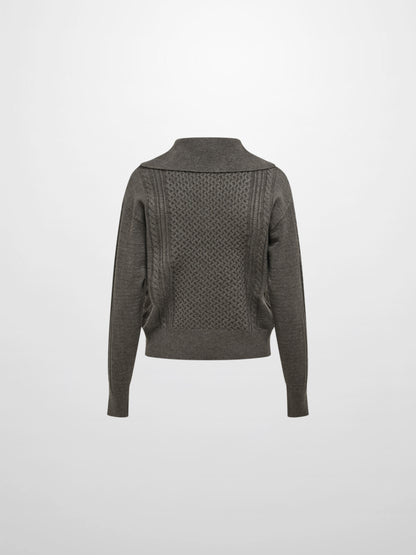 Half Zip Mixed Cable Sweater - Grey