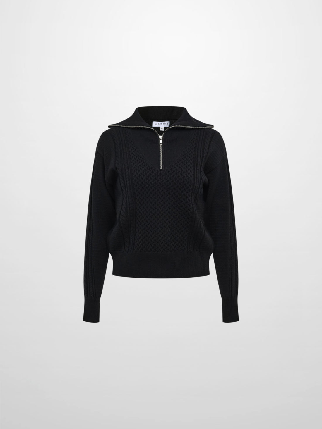 Half Zip Mixed Cable Sweater - Black