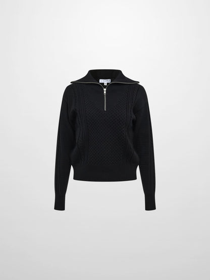 Half Zip Mixed Cable Sweater - Black