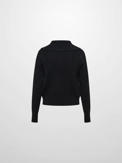 Half Zip Mixed Cable Sweater - Black
