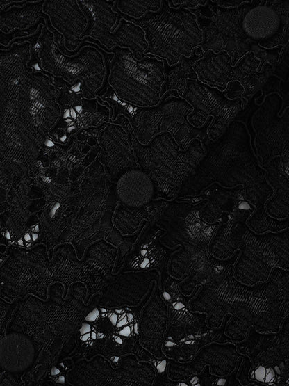Lace Button Down Cardigan Top-Black