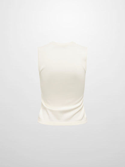 Sleeveless Crew Neck Silk Knit Top - Cream