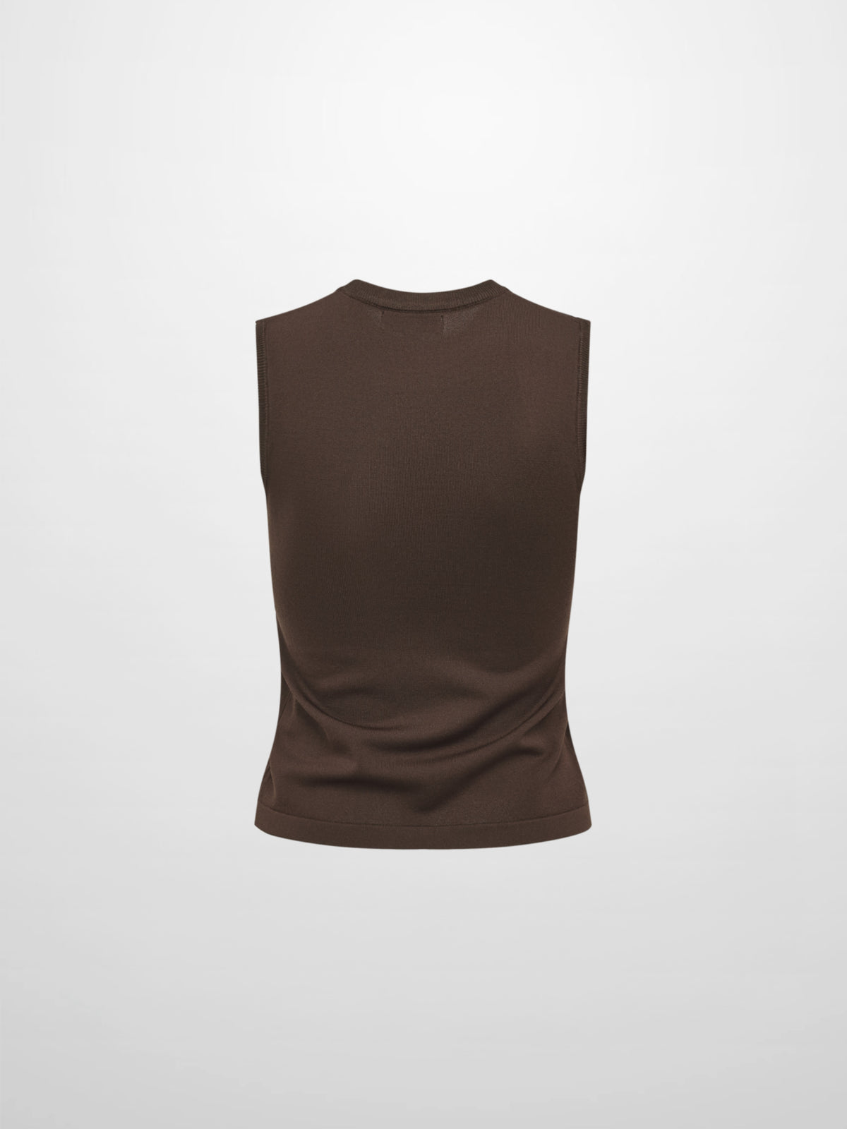Sleeveless Crew Neck Silk Knit Top - Brown