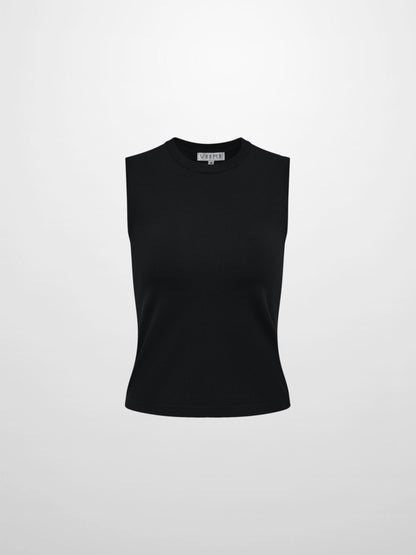 Sleeveless Crew Neck Silk Knit Top - Black