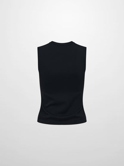 Sleeveless Crew Neck Silk Knit Top - Black