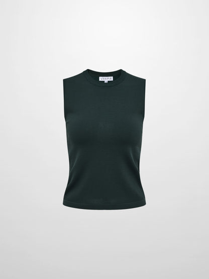 Sleeveless Crew Neck Silk Knit Top - Emerald Green