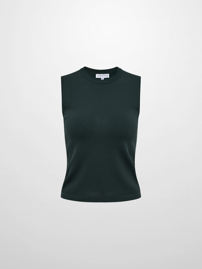 Sleeveless Crew Neck Silk Knit Top - Emerald Green
