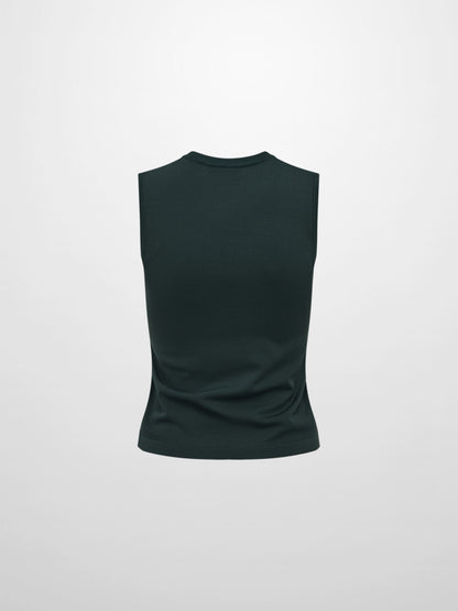 Sleeveless Crew Neck Silk Knit Top - Emerald Green