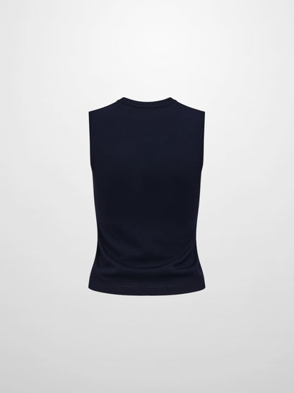 Sleeveless Crew Neck Silk Knit Top - Navy