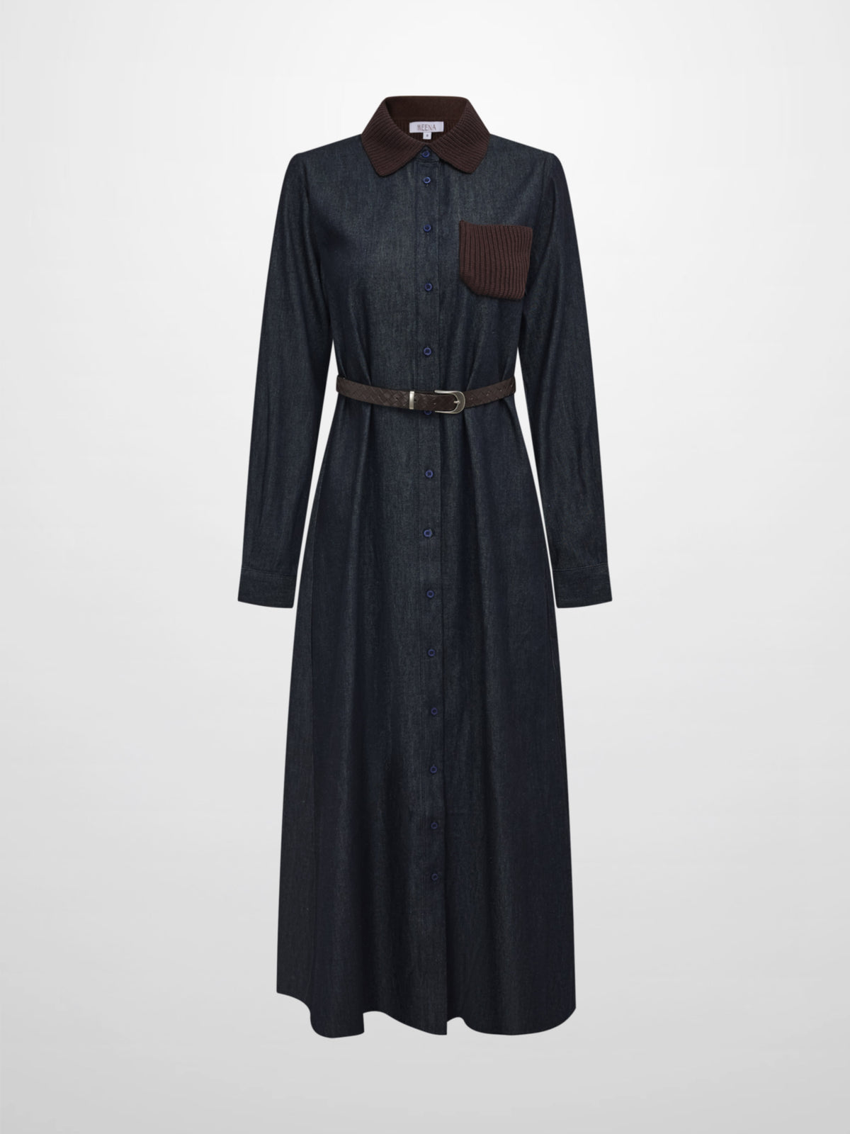 Knit Pocket Denim Dress - Blue