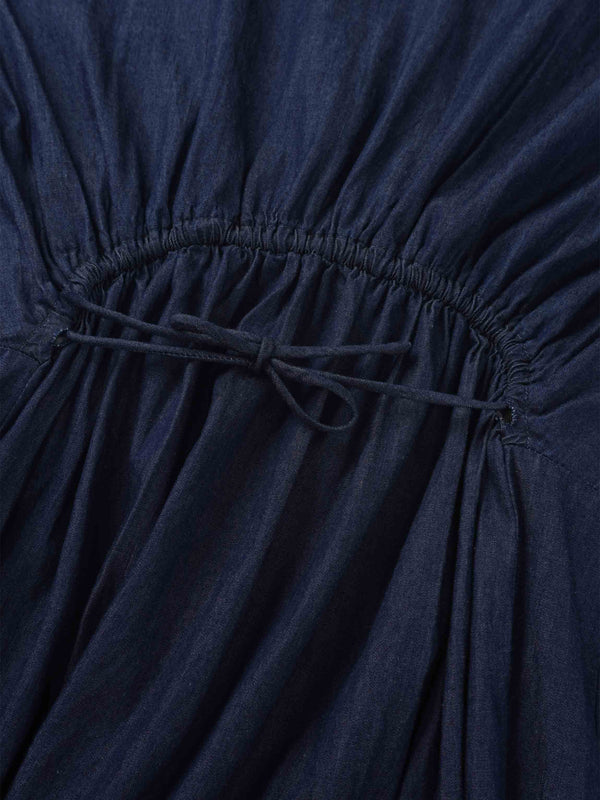 High Waist Drawstring Maternity Dress-Dark Denim
