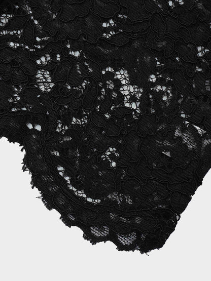 Lace Button Down Cardigan Top-Black