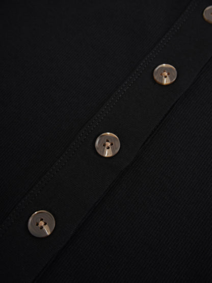 Ribbed Button Down Shirt-Black