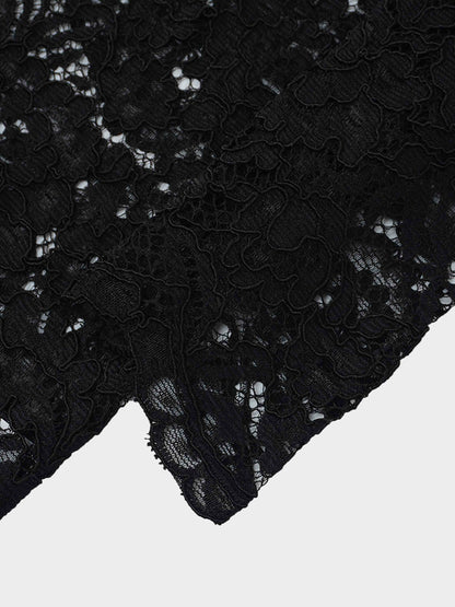 Lace Button Down Cardigan Top-Black