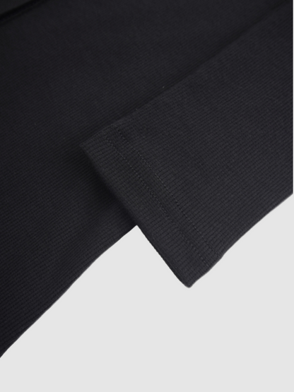 Ribbed Button Down Shirt-Black