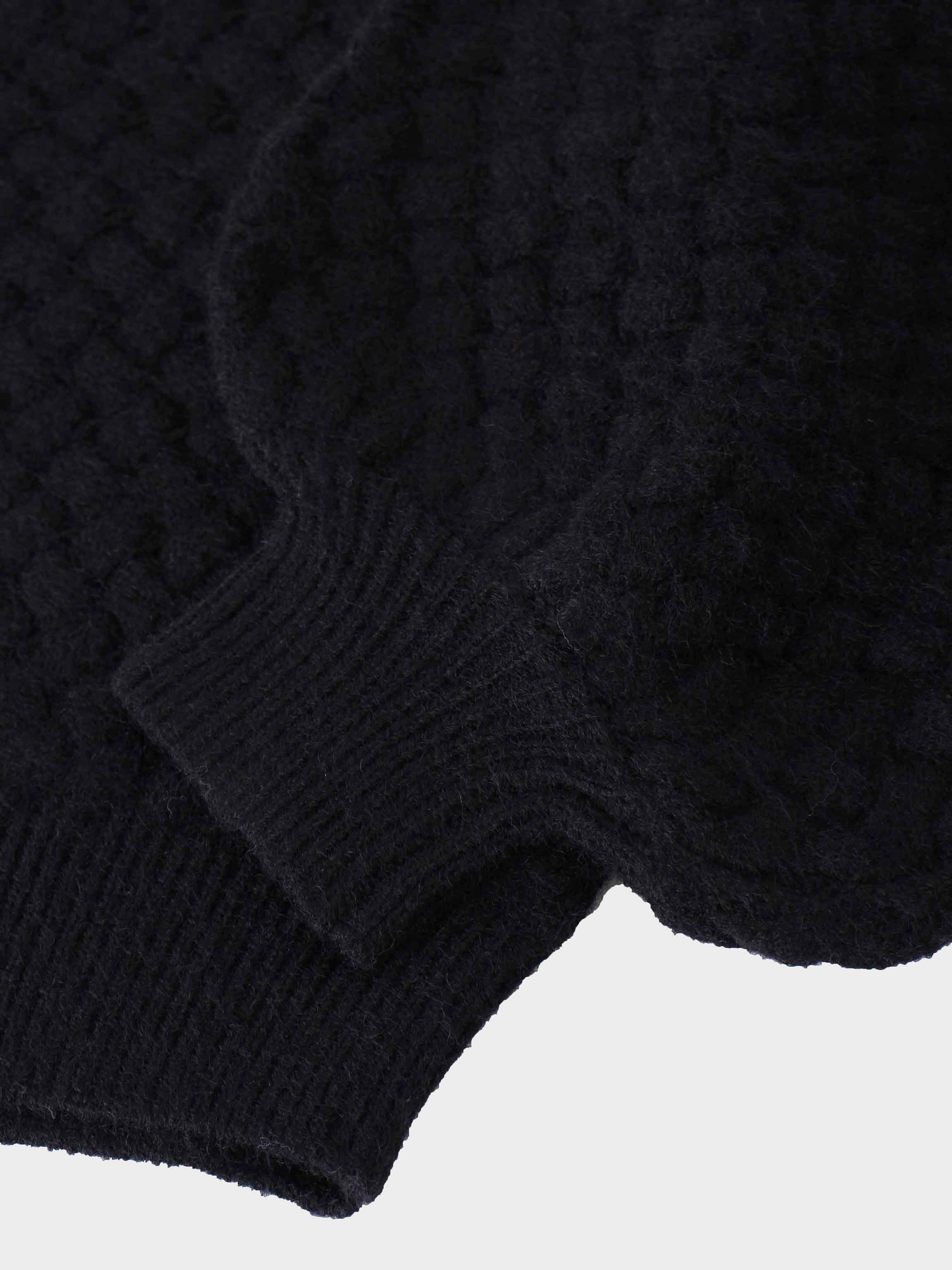 Basketweave Turtleneck Sweater-Black