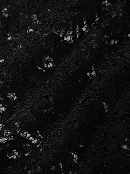 Lace Button Down Cardigan Top-Black