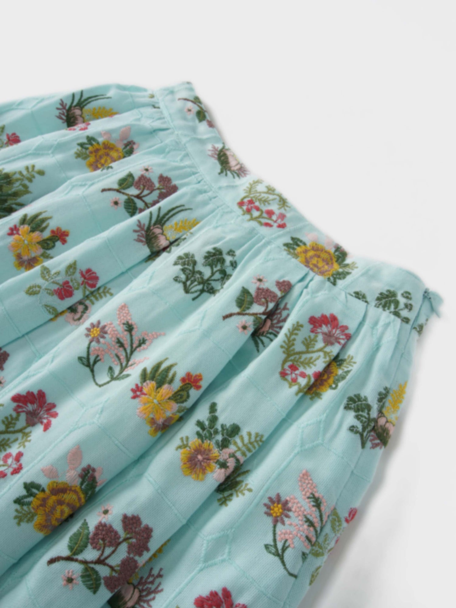 Embroidered Waisted Skirt-Mint