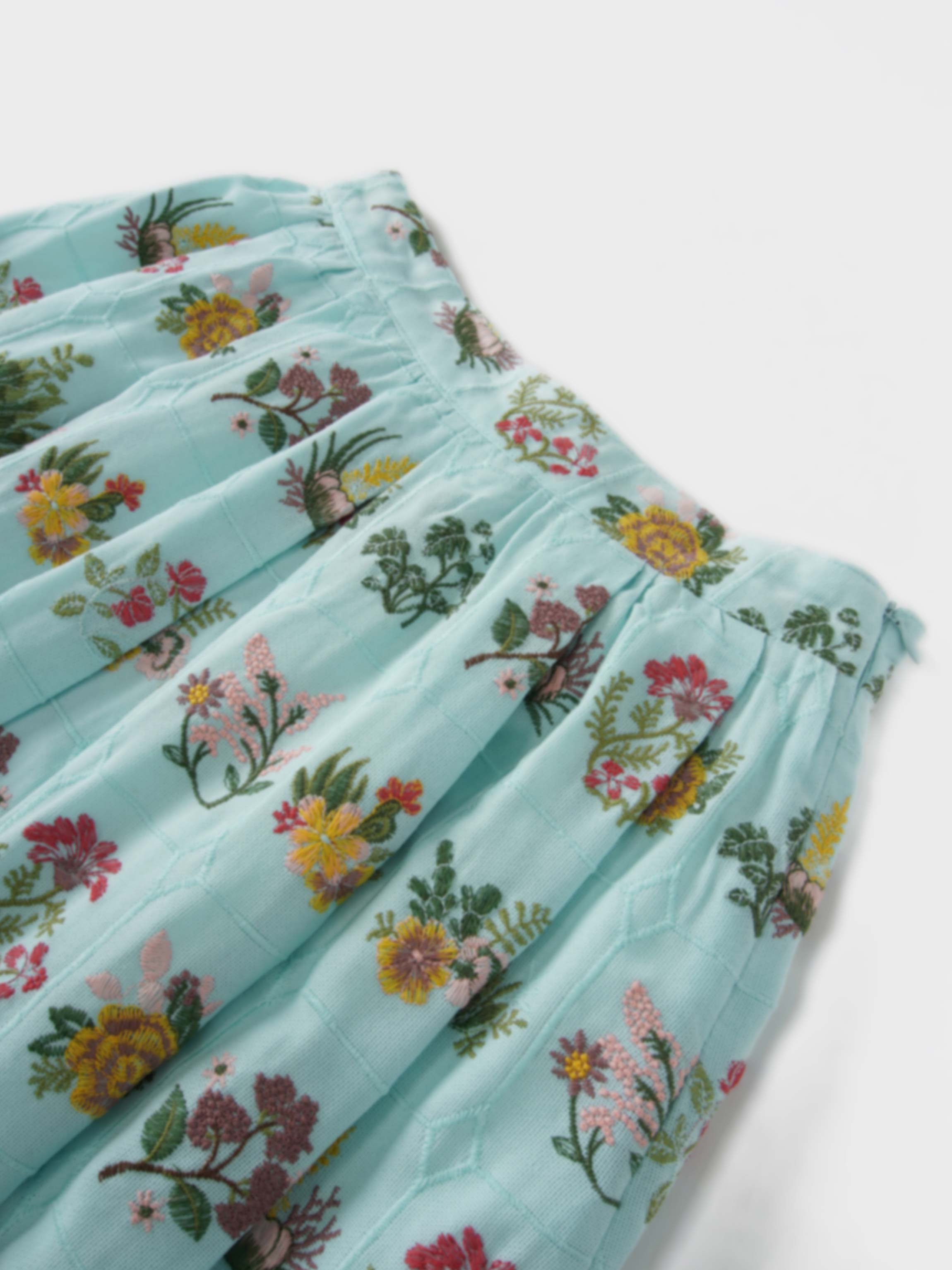 Embroidered Waisted Skirt-Mint