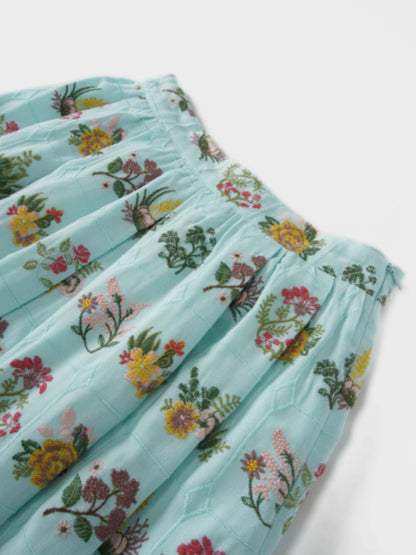 Embroidered Waisted Skirt-Mint