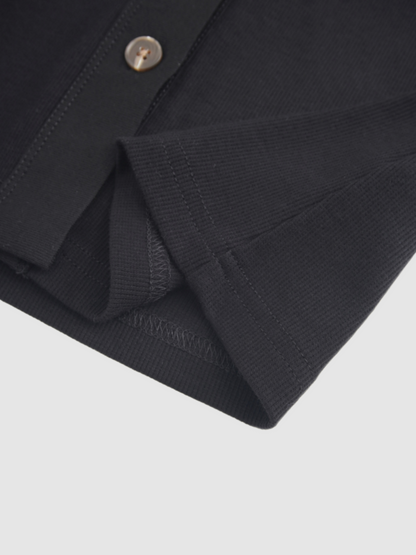Ribbed Button Down Shirt-Black