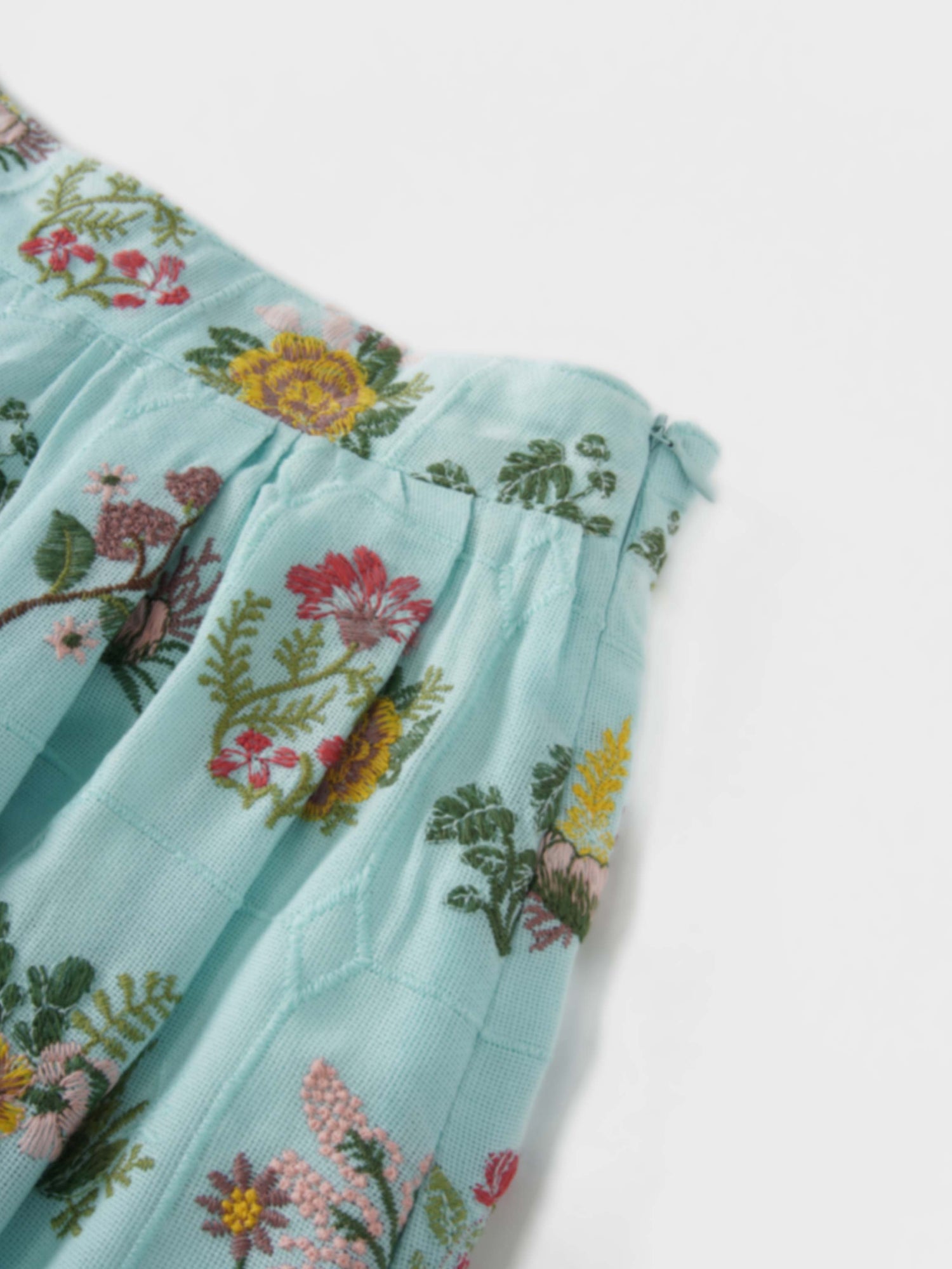 Embroidered Waisted Skirt-Mint