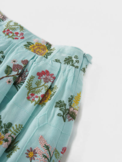 Embroidered Waisted Skirt-Mint
