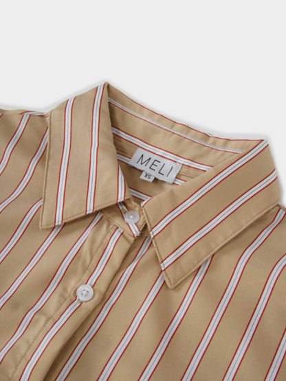 Oversized Shirtdress-Camel/White