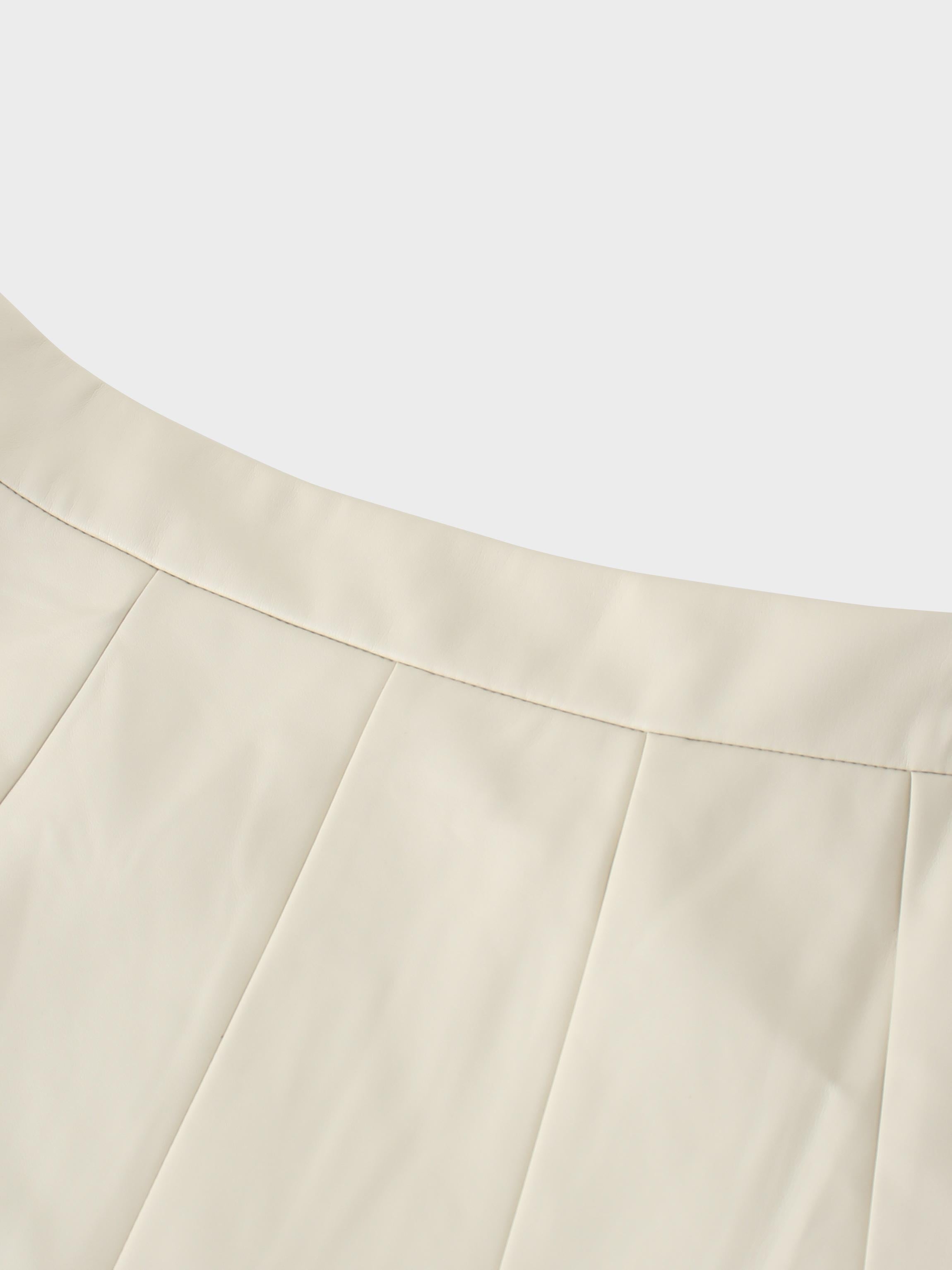 Flare Leather Skirt 23.5&quot;-Ivory