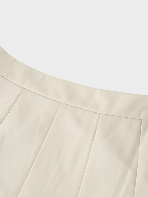 Flare Leather Skirt 27"-Ivory