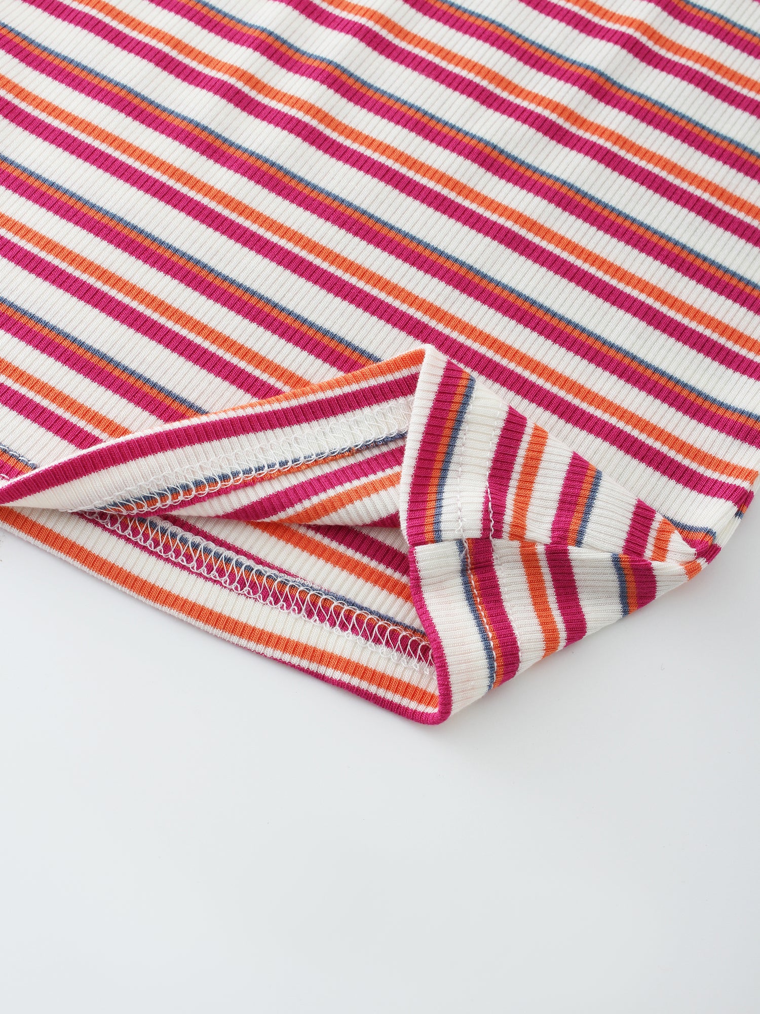 Striped Ribbed Crew-White/Orange/Hot Pink