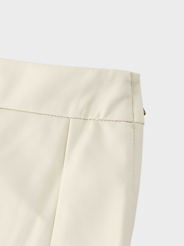 Flare Leather Skirt 27"-Ivory