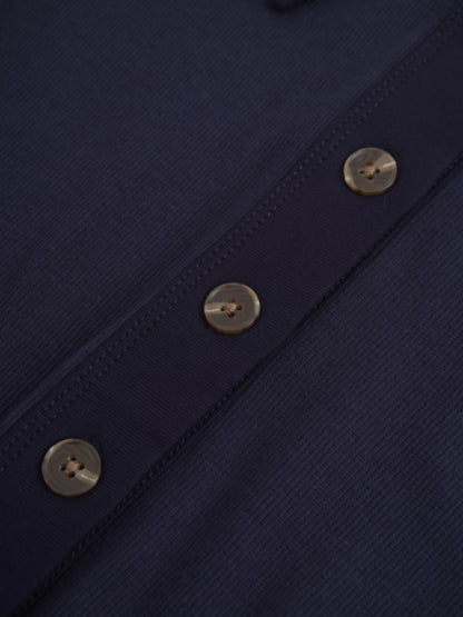 Ribbed Button Down Shirt-Navy