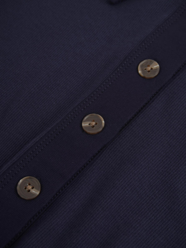 Ribbed Button Down Shirt-Navy