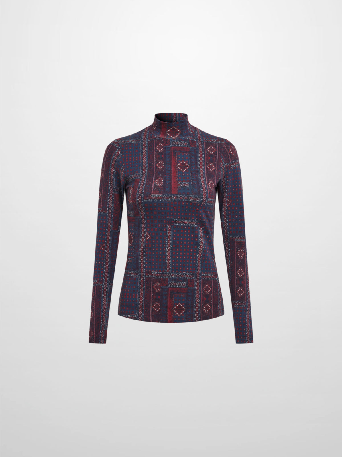 Printed Modal Turtleneck - Navy Mosaic