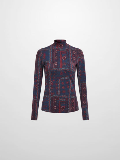 Printed Modal Turtleneck - Navy Mosaic