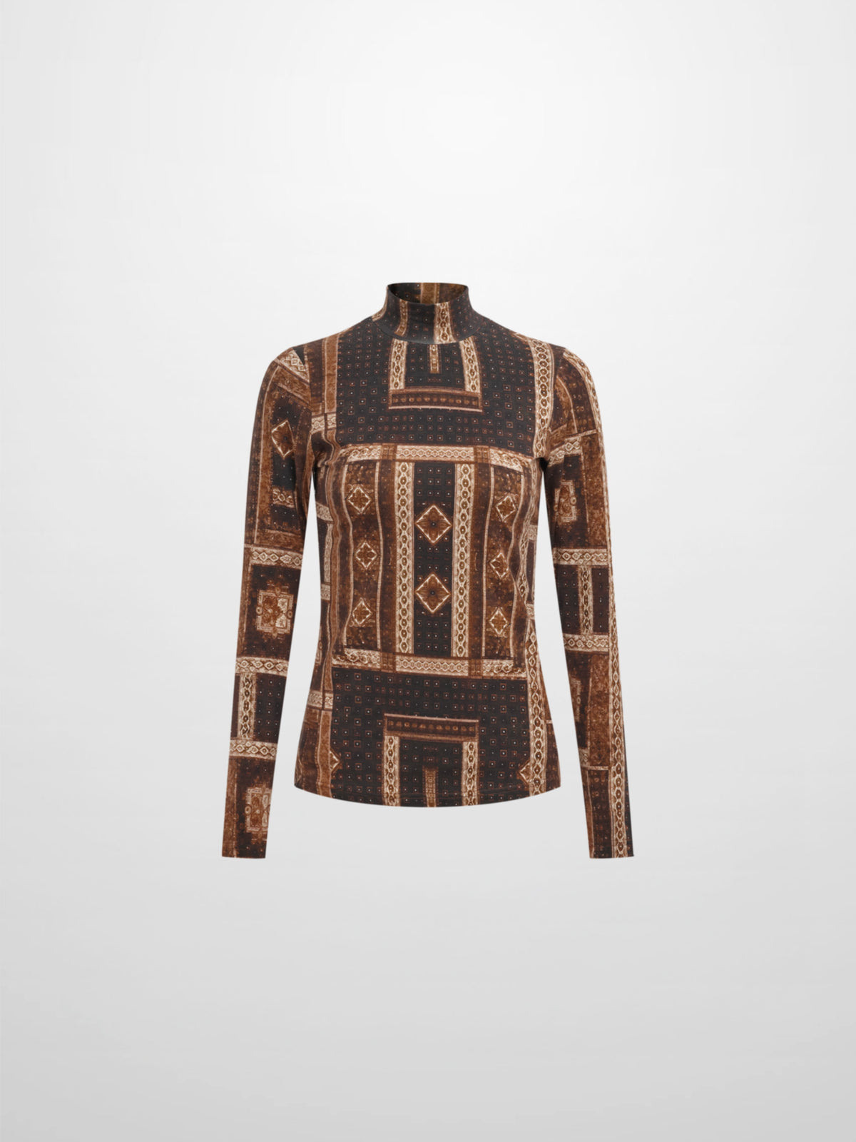 Printed Modal Turtleneck - Brown Mosaic