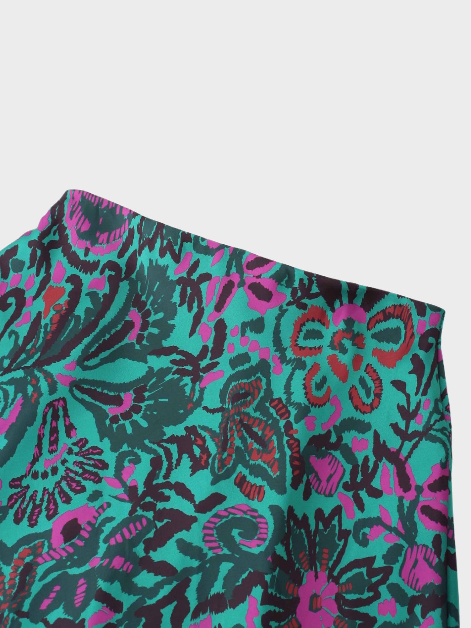 Printed Satin Slip Skirt-Pink/Green Floral