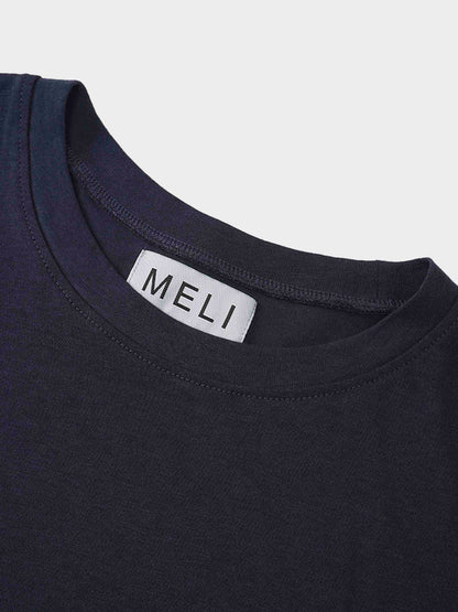 Pima Cotton Boxy Dolman Tee-Navy